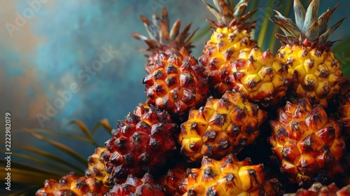Colorful grilled pineapples in a tropical setting