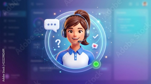 customer service icon wears headphones for online digital assistance support