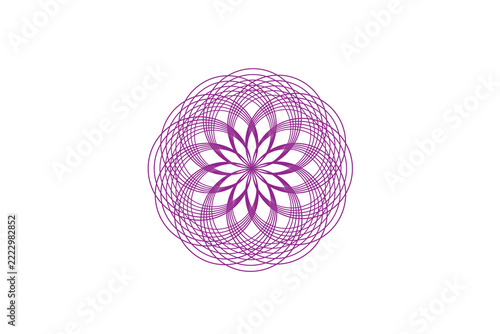 Purple Spirograph Mandala Geometric Line Art Guilloche Rosette Vector Design