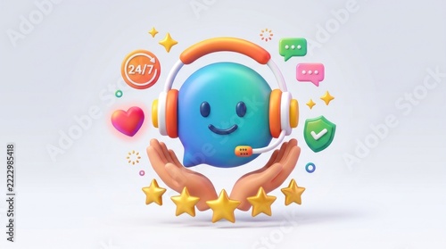 three dimensional colorful icon represents quality customer care support service