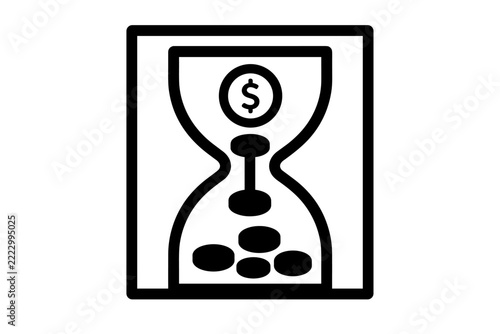 Time is money hourglass with dollar coins dropping through