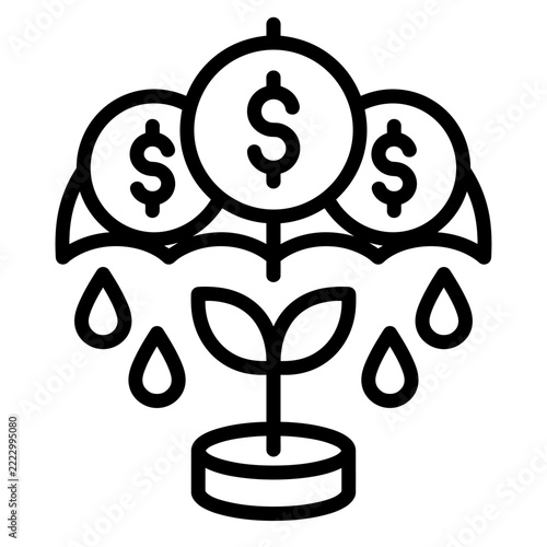Money tree growing from a pot and watered for financial growth