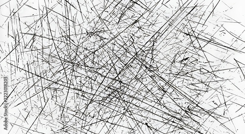 Chaotic black scratch line texture on white