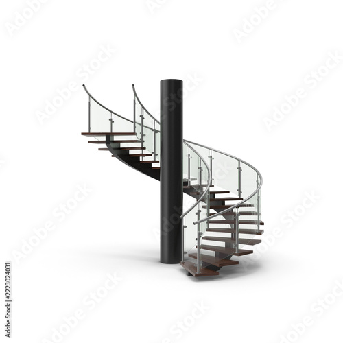 3D Modern Metal Spiral Staircase with Railing Isolated
