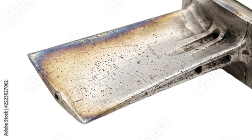 Fotografie Damaged Gas Turbine Blade with Thermal Oxidation and Cooling Holes Isolated Meta