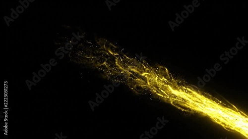 Glowing yellow energy stream shooting diagonally across dark space with sparkling particle trails