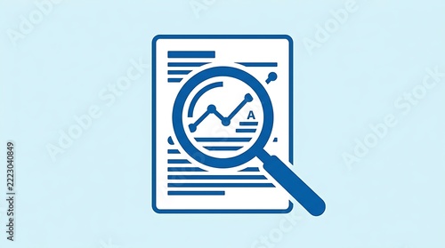 Magnifying glass over document with financial chart and data analysis