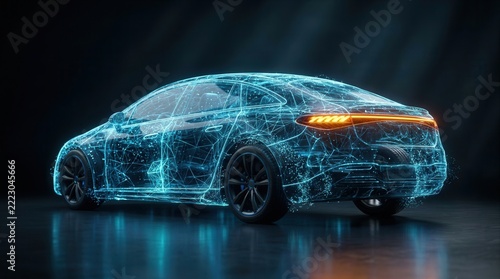 Digital car plexus animation featuring automotive rendering visualization.