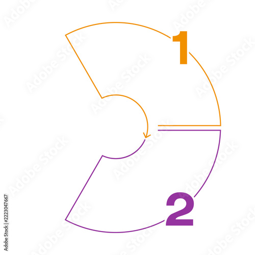 Basic circle infographic with 2 steps, process or options.