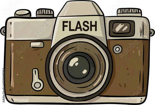 Vintage Film Camera Hand Drawn Illustration Isolated.