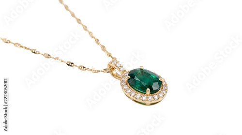 Elegant emerald pendant necklace in gold, luxury gemstone jewelry, green crystal pendant on chain for women gifts