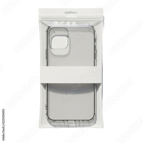 clear phone case packaging on transparent background