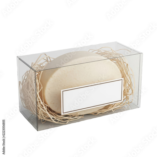 beauty product packaging with soap on transparent background