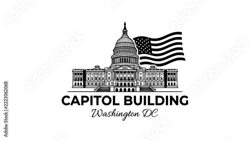 United states capitol building in washington dc with american flag waving above dome