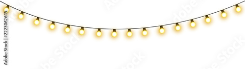 Glowing Warm String Lights Garland on Transparent Background