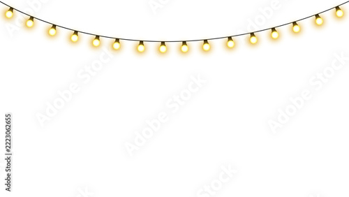 Glowing Warm String Lights Garland on Transparent Background