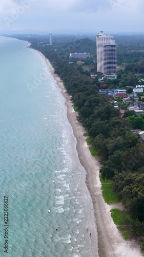 Aerial View of Tropical Coastline and Resort Buildings in Rayong Thailand