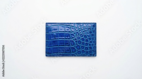 Luxury Blue Crocodile Skin Textured Leather Card Holder Minimalist Accessory Isolated On A Clean White Studio Background