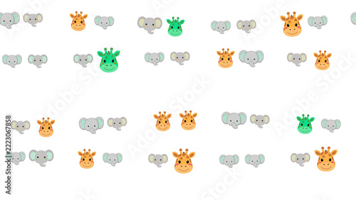 Photography Cartoon animal heads pattern with elephants and giraffes