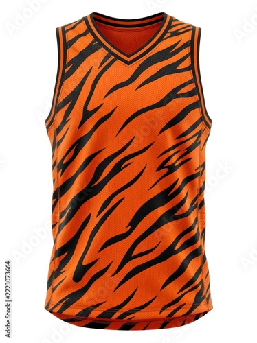 V-neck sleeveless shirt with tiger print design.