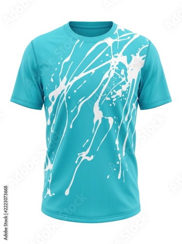 Stylish Teal T-Shirt with Dynamic White Paint Splatter Design.