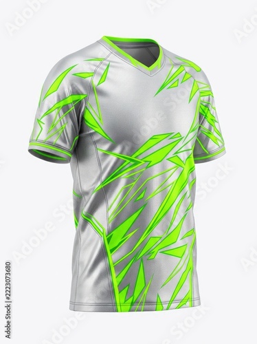 Dynamic Athletic T-Shirt with Neon Green Abstract Design.