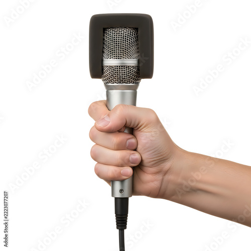 Hand holding a microphone ready for recording