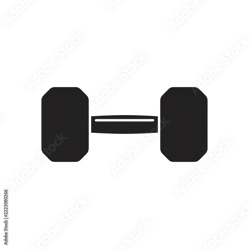 Black dumbbell silhouette icon isolated on dark background.
