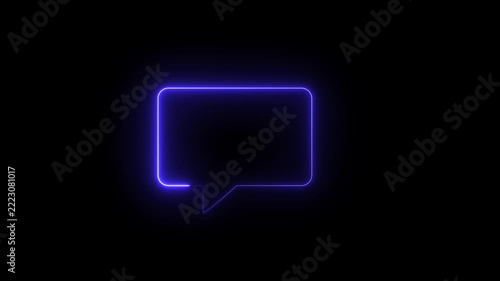 Glowing neon color message box icon conversation notice message icon animation. Neon text message pink color icon glowing animation black background