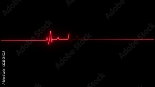 Neon orange electrocardiogram line on black background with flatline heart rate pulse