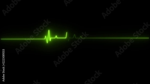 Neon orange electrocardiogram line on black background with flatline heart rate pulse