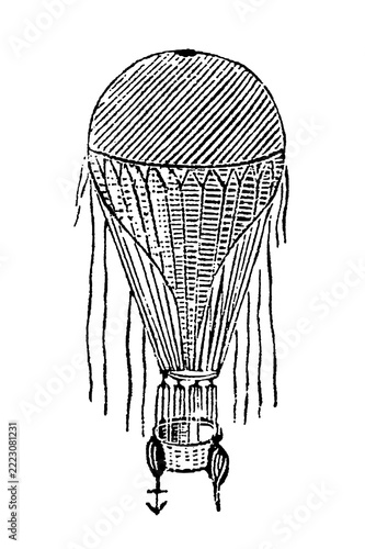 Obraz na plátně Balloon, vintage hot air balloon with a basket and anchor, early aeronautical de
