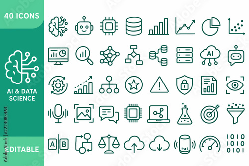 AI and Data Science - 40 Editable Outline Icons