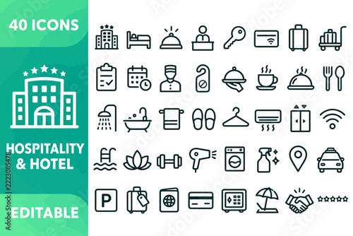 Hospitality and Hotel - 40 Editable Outline Icons