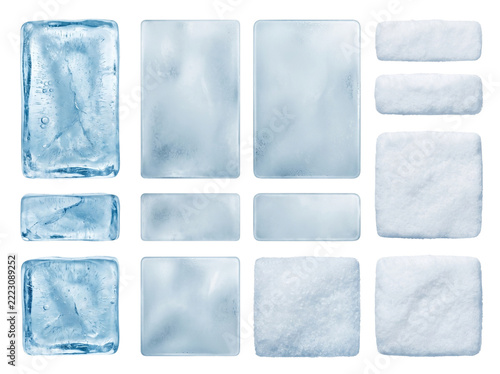 Ice cubes and snow blocks isolated on transparent background for beverage and winter design projects cutout frozen water cold crystal chilled refreshment alpha channel element clip art bar cocktail