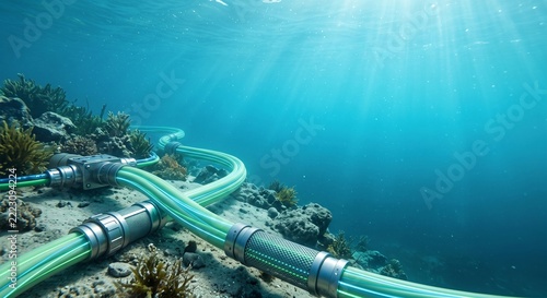 Subsea Fiber Optic Cable Network Connecting Global Data Communication Underwater