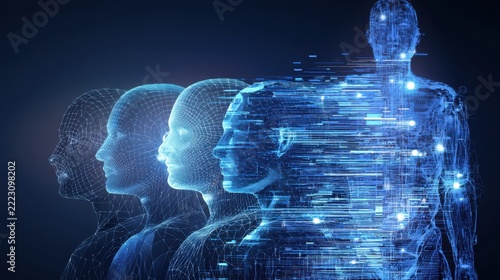 Human profiles digitizing into networked figure in digital space