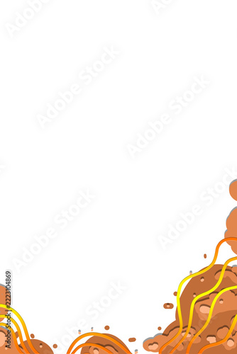 Stylish abstract corner frame with flowing wavy lines and organic earthy shapes in warm brown, orange, and yellow tones, minimalist design with generous white space for text or content placement