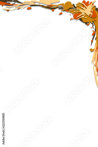 Elegant autumnal corner frame with flowing organic shapes in warm earthy tones, decorative border design for text placement, abstract leafy pattern in ochre, amber, and burnt orange hues
