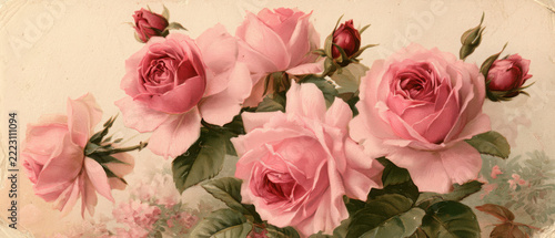 Vintage Mother's Day postcard with roses in a garden scene  