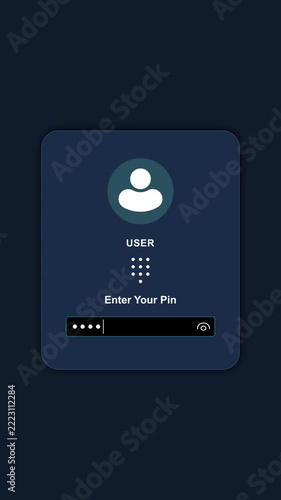 Modern PIN Login Interface Animation with User Avatar, Password Entry Field, Digital Authentication, Secure Access and Minimalist Blue UI Design, 4k quality animation video.