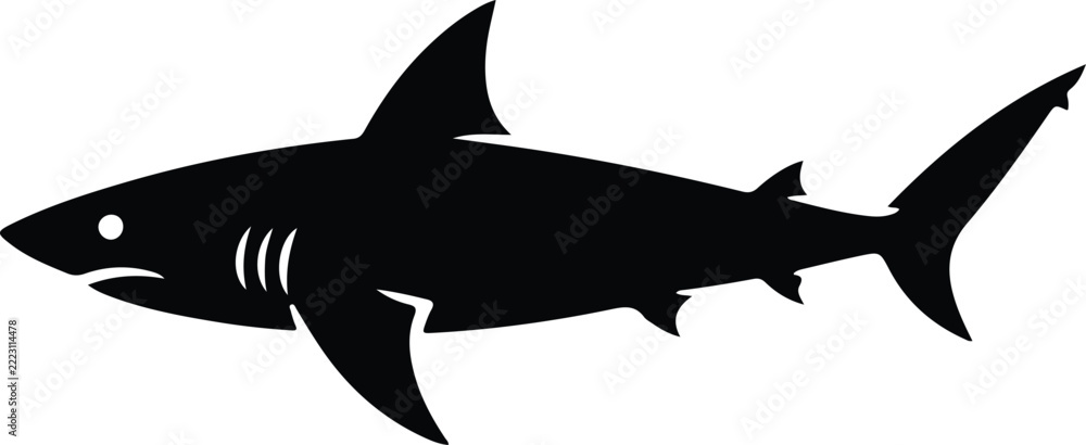 Fototapeta premium Minimalist black silhouette of a great white shark profile with predator