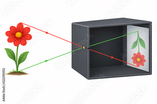 Pinhole camera inverted image formation illustration