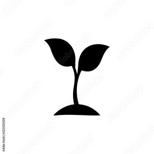 Young plant silhouette vector flat design on white background.
