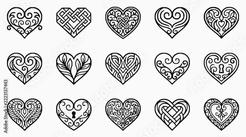 Elegant Intricate Celtic Knot and Floral Heart Designs Collection