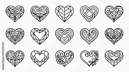 Elegant Intricate Heart Shapes with Varied Celtic and Floral Line Art Designs