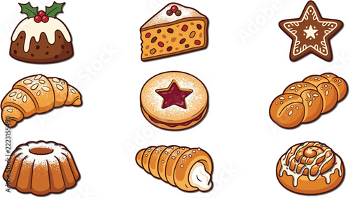Fotografie A collection of various baked goods for christmas including traditional pudding