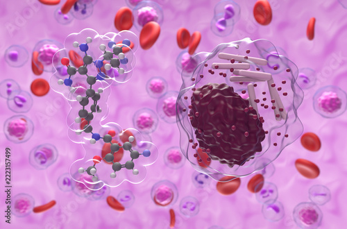 Pirtobrutinib therapy in Chronic Lymphocytic Leukemia (CLL) - closeup view 3d illustration