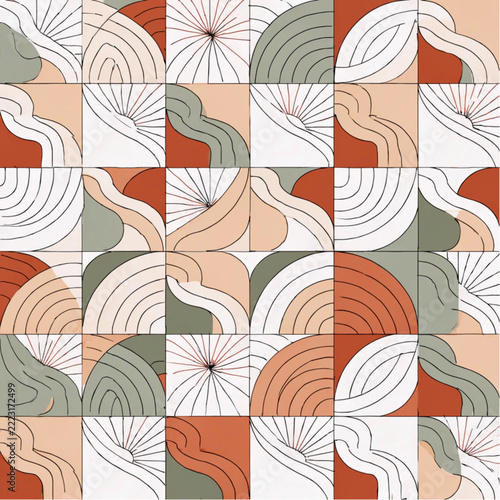 Scandinavian Terracotta Geometric Arch and Wave Surface Pattern Tile