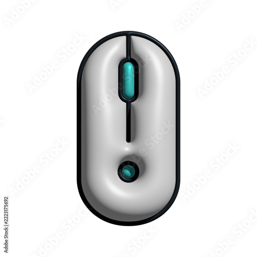 3D render of computer mouse top view isolated on transparent background
